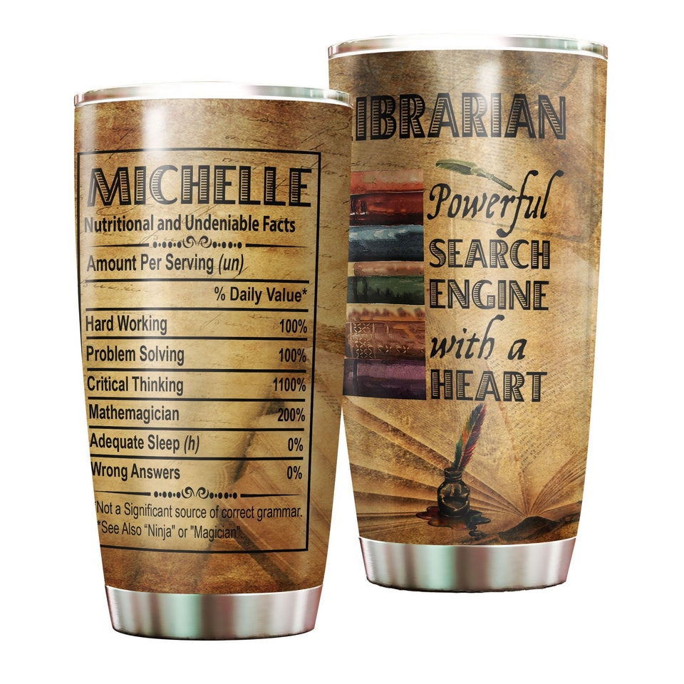 Camellia Personalized Librarian Powerful Search Engine Vintage Nutrition Facts Stainless Steel Tumbler - Double-Walled Insulation Thermal Cup With Lid Gift For Nerd Librarian
