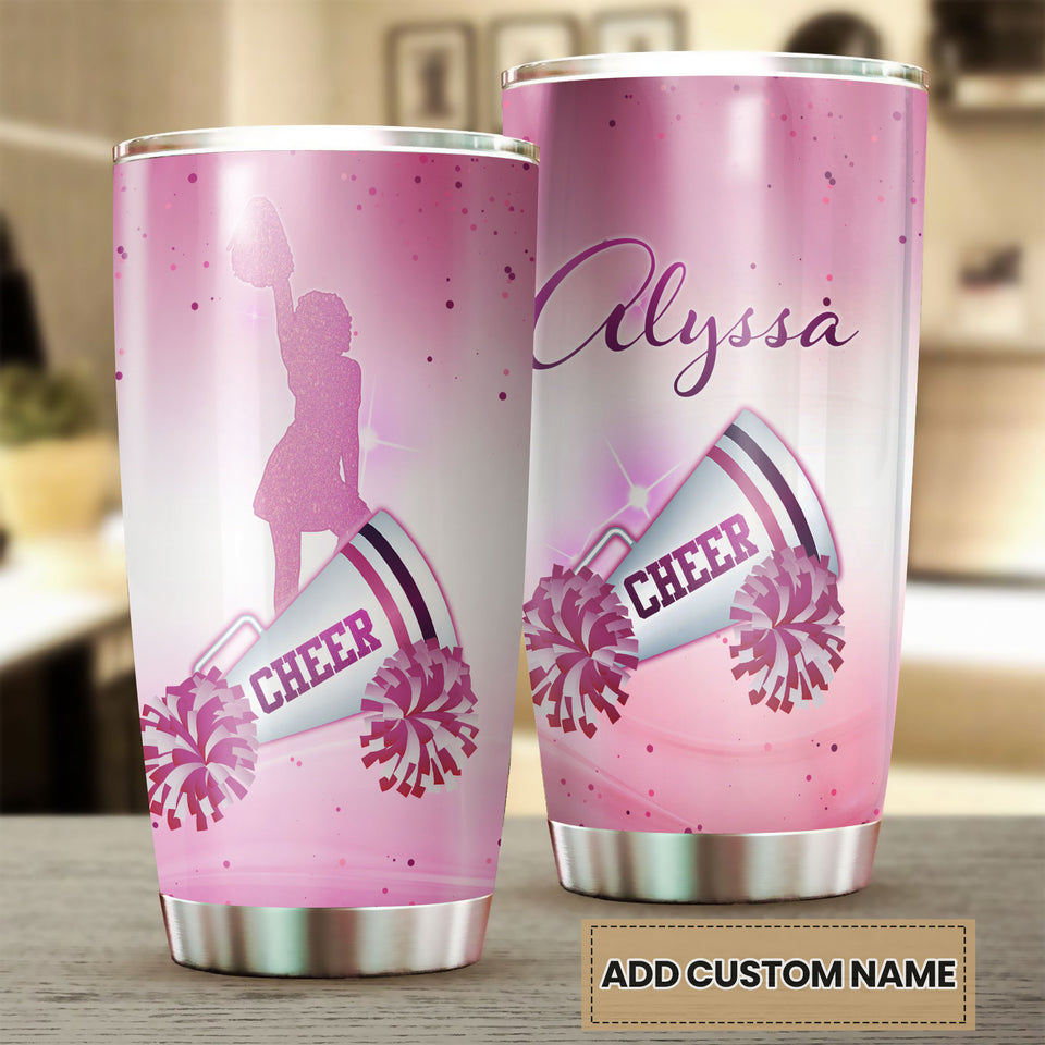 Camellia Personalized Cheerleading Girl Pink Graphics Stainless Steel Tumbler - Double-Walled Insulation Sporty Thermal Cup With Lid Gift For Cheerleaders Teenager Girl
