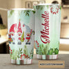 Camellia Personalized Gnomes Wearing Santa Hat Merry Christmas Stainless Steel Tumbler - Double-Walled Insulation Thermal Cup With Lid Gift For Xmas Holiday