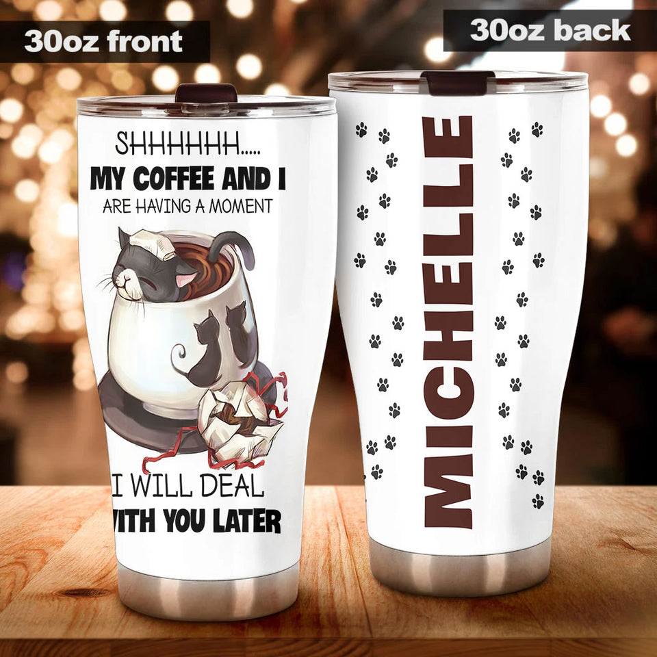 Personalized Black Cat My Coffee and I Stainless Steel Tumbler - Cat Lovers Tumbler view #4