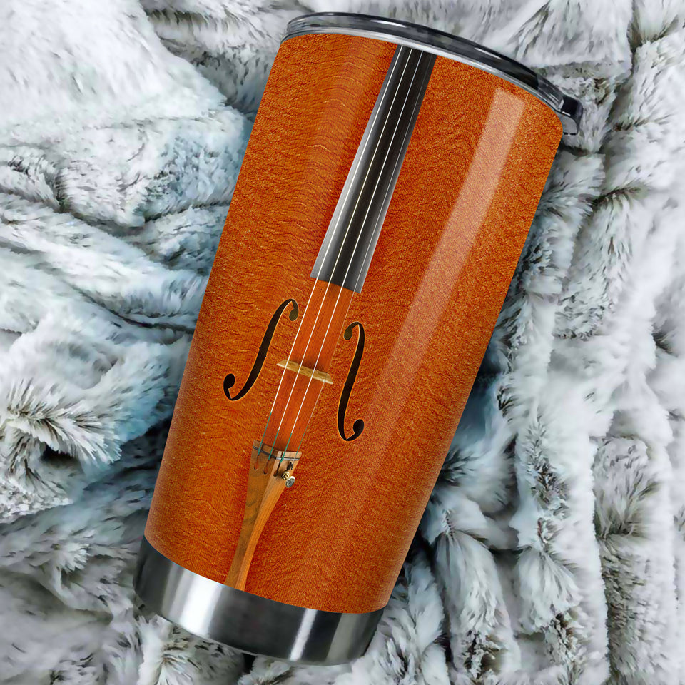 Camellia Personalized Violin String Graphics Stainless Steel Tumbler - Double-Walled Insulation Thermal Cup With Lid Gift For Violinist Guitarist Musician