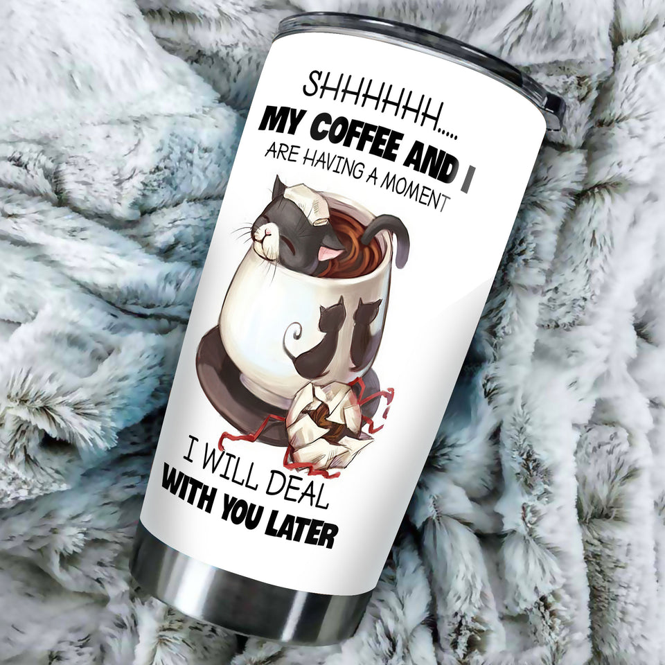 Personalized Black Cat My Coffee and I Stainless Steel Tumbler - durable hot & cold beverage tumbler view #3