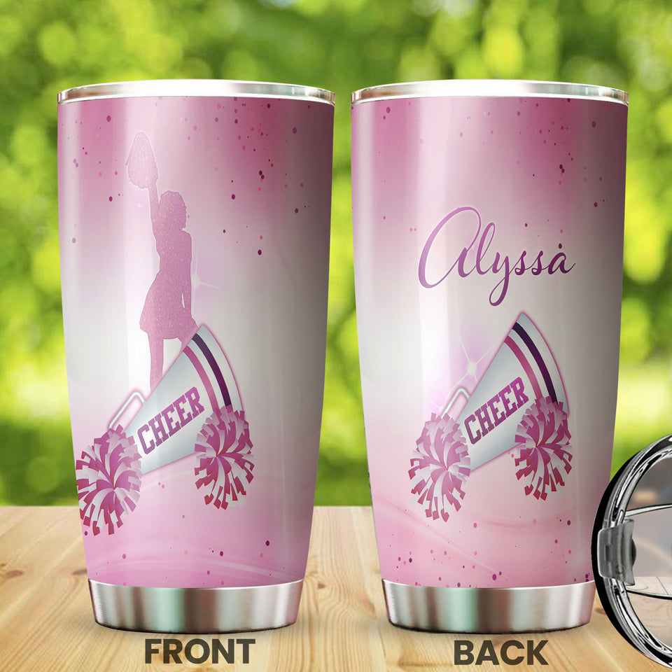 Camellia Personalized Cheerleading Girl Pink Graphics Stainless Steel Tumbler - Double-Walled Insulation Sporty Thermal Cup With Lid Gift For Cheerleaders Teenager Girl