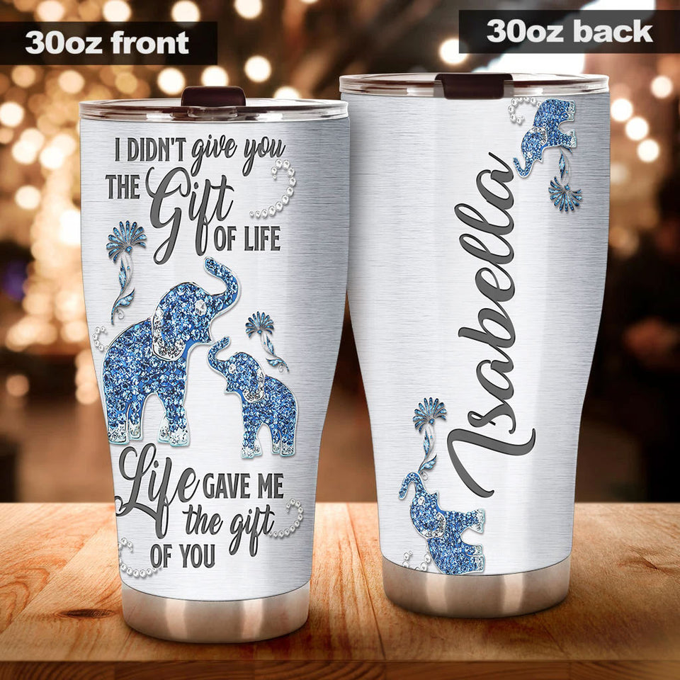 Camellia Personalized Elephant Mom Jewelry To My Daughter Loving Letters Stainless Steel Tumbler - Double-Walled Insulation Thermal Cup With Lid Mom Gift For Daughter Girl