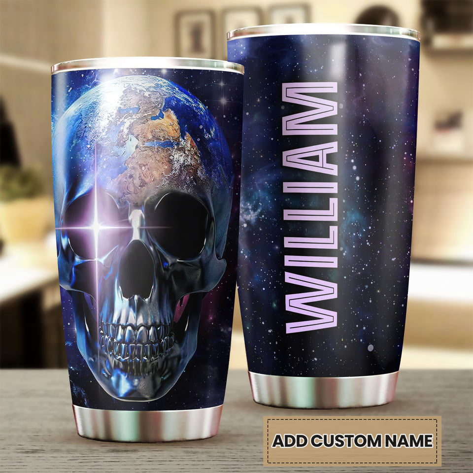 Camellia Personalized Space Earth SKull Galaxy Graphics Stainless Steel Tumbler - Double-Walled Insulation Travel Thermal Cup With Lid Gift For Science Nerd