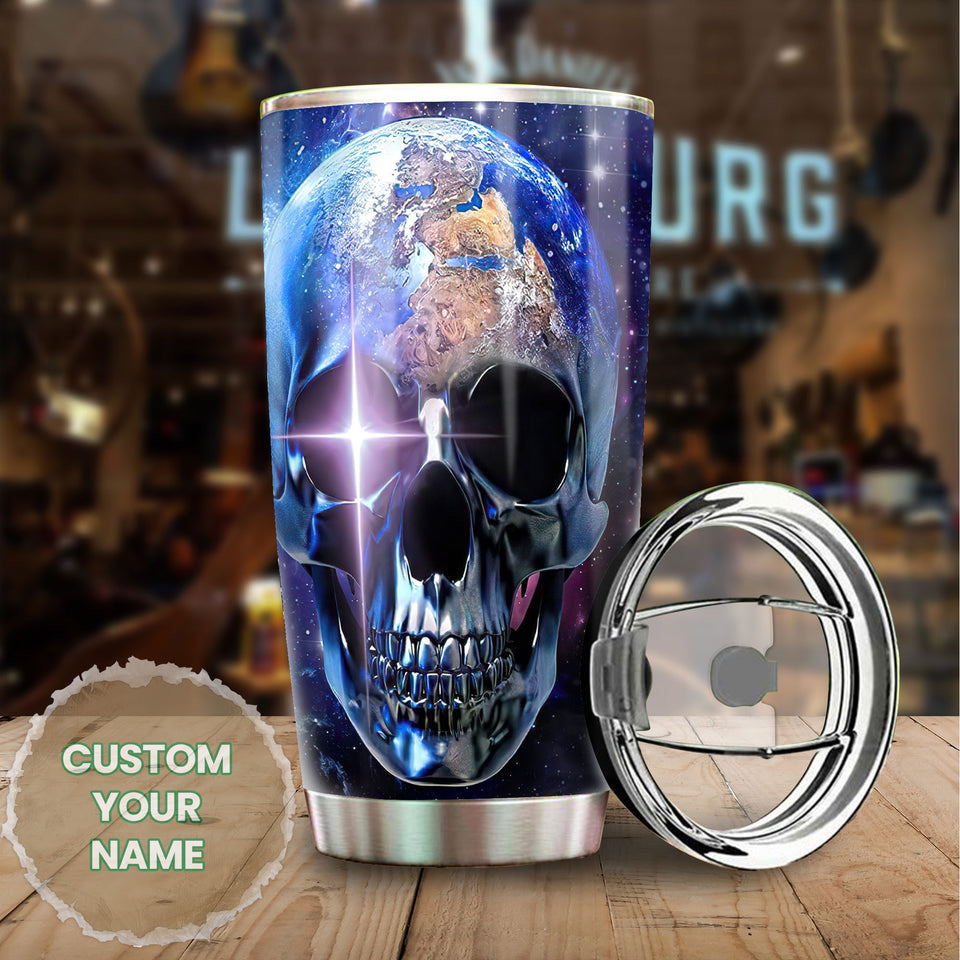 Camellia Personalized Space Earth SKull Galaxy Graphics Stainless Steel Tumbler - Double-Walled Insulation Travel Thermal Cup With Lid Gift For Science Nerd