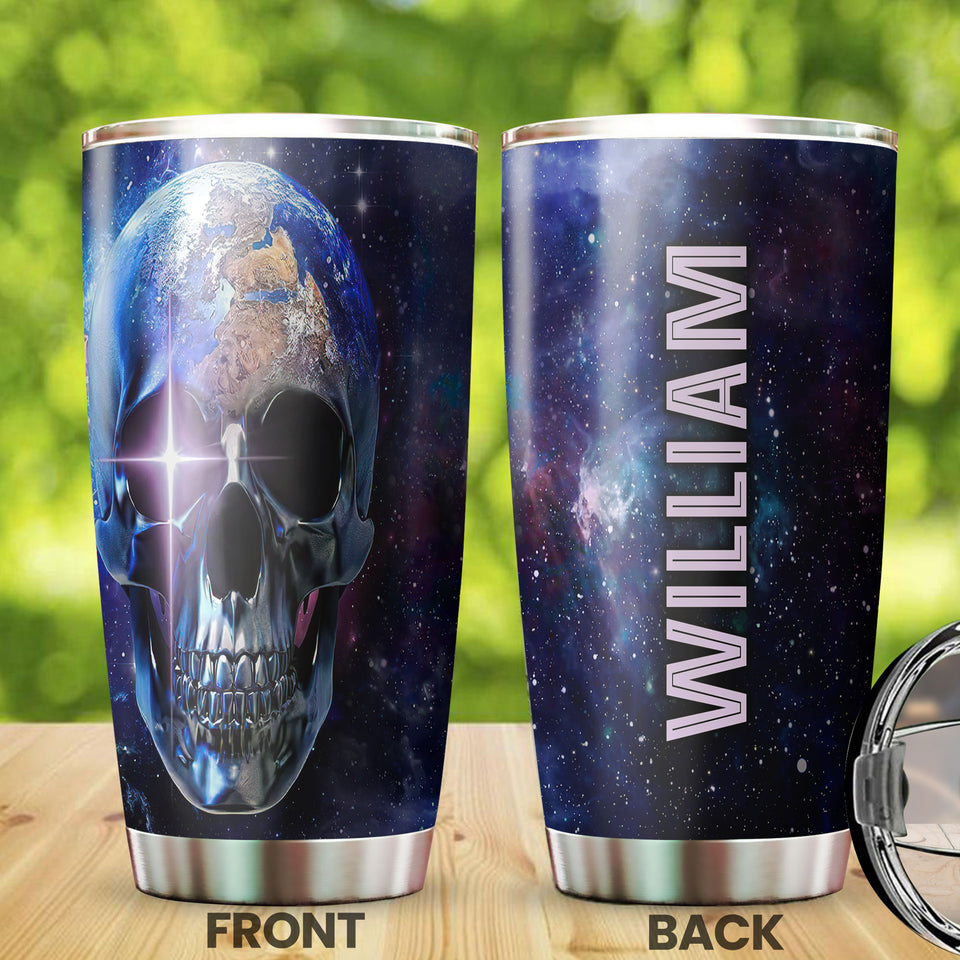 Camellia Personalized Space Earth SKull Galaxy Graphics Stainless Steel Tumbler - Double-Walled Insulation Travel Thermal Cup With Lid Gift For Science Nerd