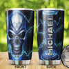 Camellia Personalized Cyborg Skull Skeleton Graphics Stainless Steel Tumbler - Double-Walled Insulation Travel Thermal Cup With Lid Gift For Skull Lover Trucker Biker Men