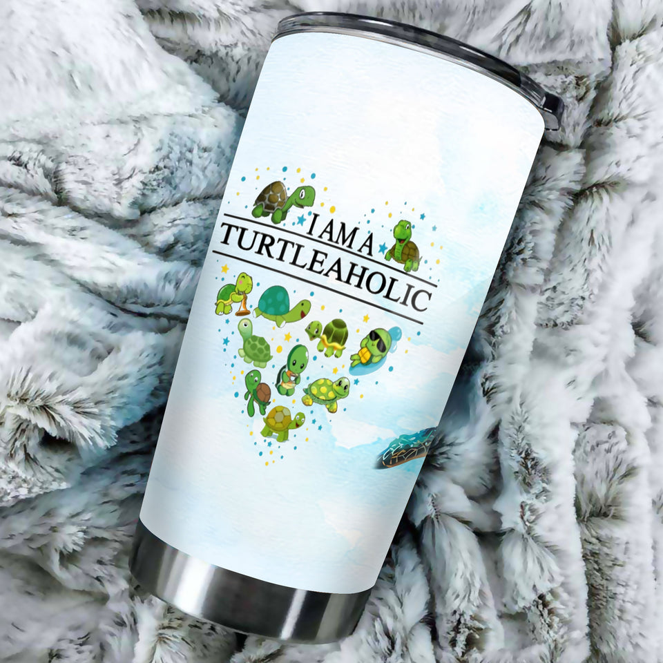 Camellia Personalized Sea Turtle I Am A Turtleaholic Graphics Stainless Steel Tumbler - Double-Walled Insulation Travel Thermal Cup With Lid Gift For Turtle Sea Lover