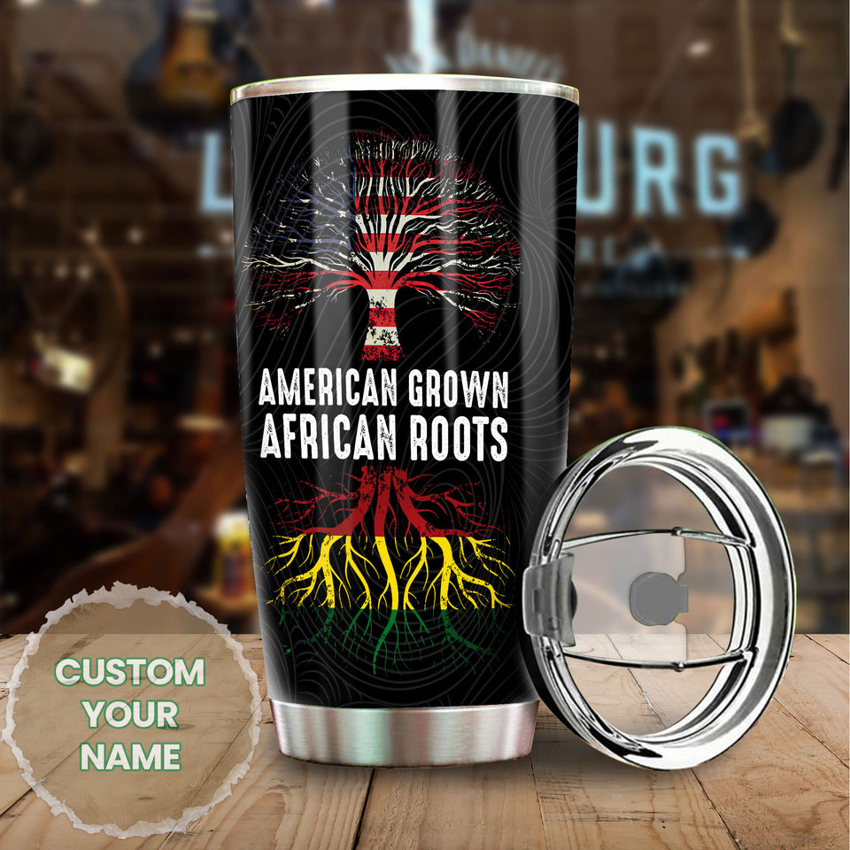 Camellia Personalized 3D American Grown African Roots Stainless Steel Tumbler - Customized Double-Walled Insulation Therma Cup With Lid