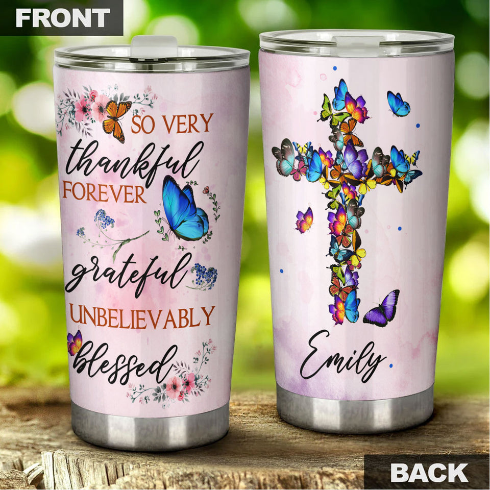Camellia Personalized Butterfly Thankful Forever Unbelievably Blessed Stainless Steel Tumbler - Double-Walled Insulation Thermal Cup With For Memorable Day
