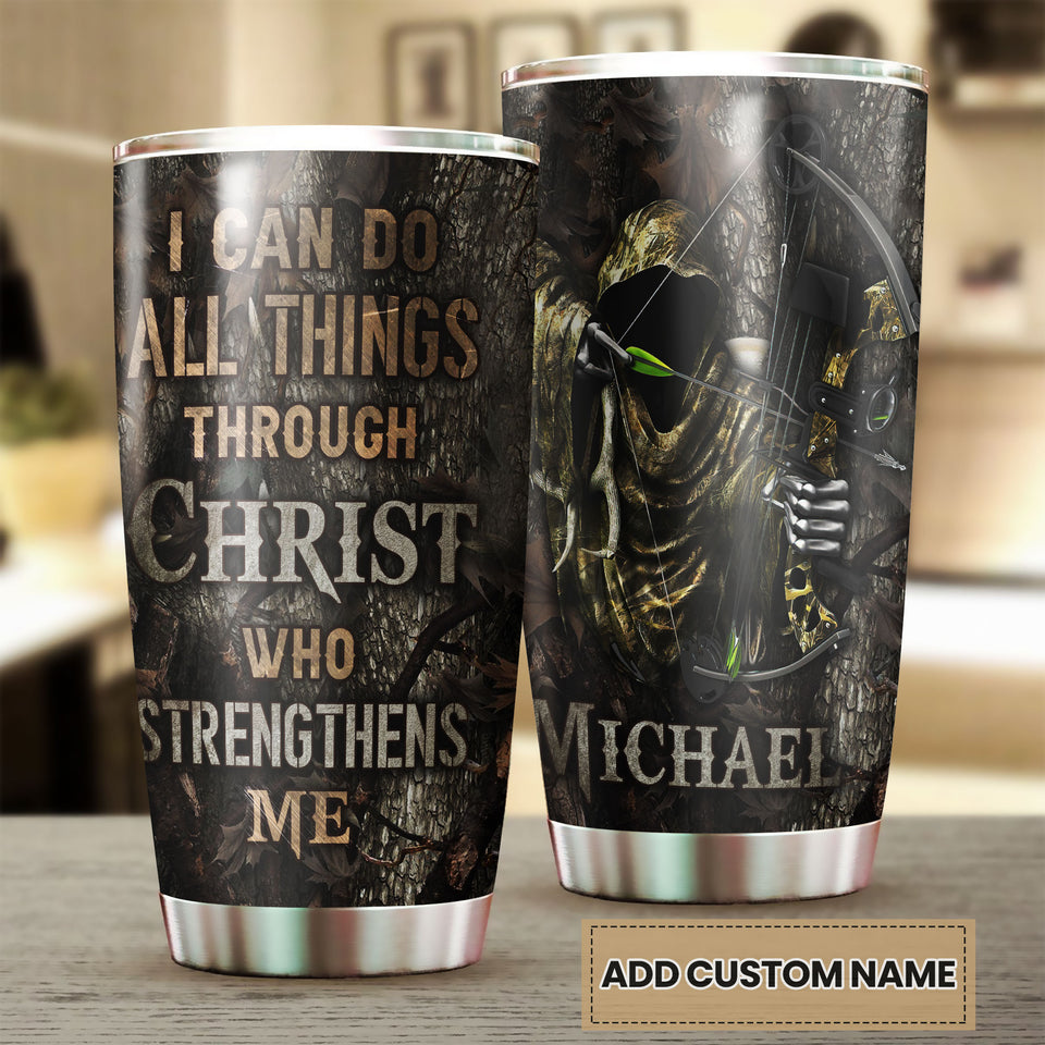 Personalized Archer I Can Do All Christ Strengthens Me Stainless - double-wall vacuum insulated coffee travel tumbler detail