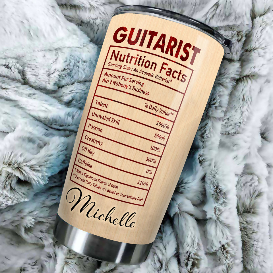 Camellia Personalized Guitarist Nutrition Facts Funny Stainless Steel Tumbler - Double-Walled Insulation Thermal Cup With Lid Gift For Bass Guitar Player