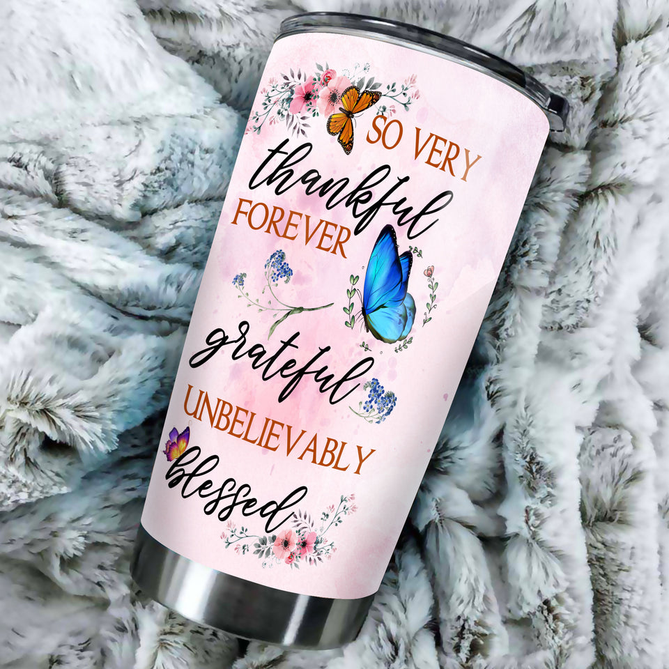 Camellia Personalized Butterfly Thankful Forever Unbelievably Blessed Stainless Steel Tumbler - Double-Walled Insulation Thermal Cup With For Memorable Day