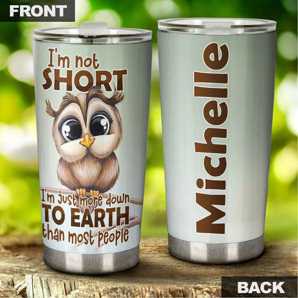 Camellia Personalized Cute Owl I'm Not Short Stainless Steel Tumbler - Double-Walled Insulation Thermal Cup With Lid Gift For Kids Girls Animal Lover