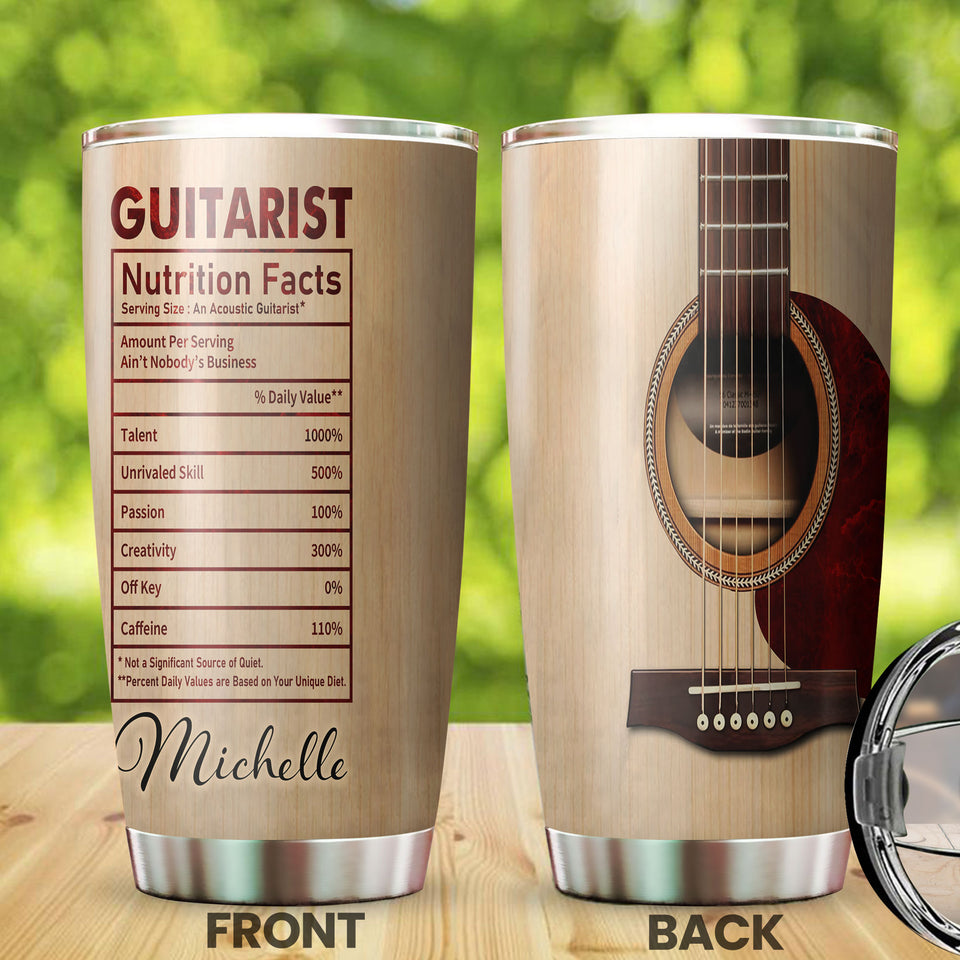 Camellia Personalized Guitarist Nutrition Facts Funny Stainless Steel Tumbler - Double-Walled Insulation Thermal Cup With Lid Gift For Bass Guitar Player