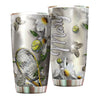 Camellia Personalized Tennis Racket And Ball Butterfly Daisy Graphics Stainless Steel Tumbler - Double-Walled Insulation Sporty Thermal Cup With Lid Gift For Tennis Player Women