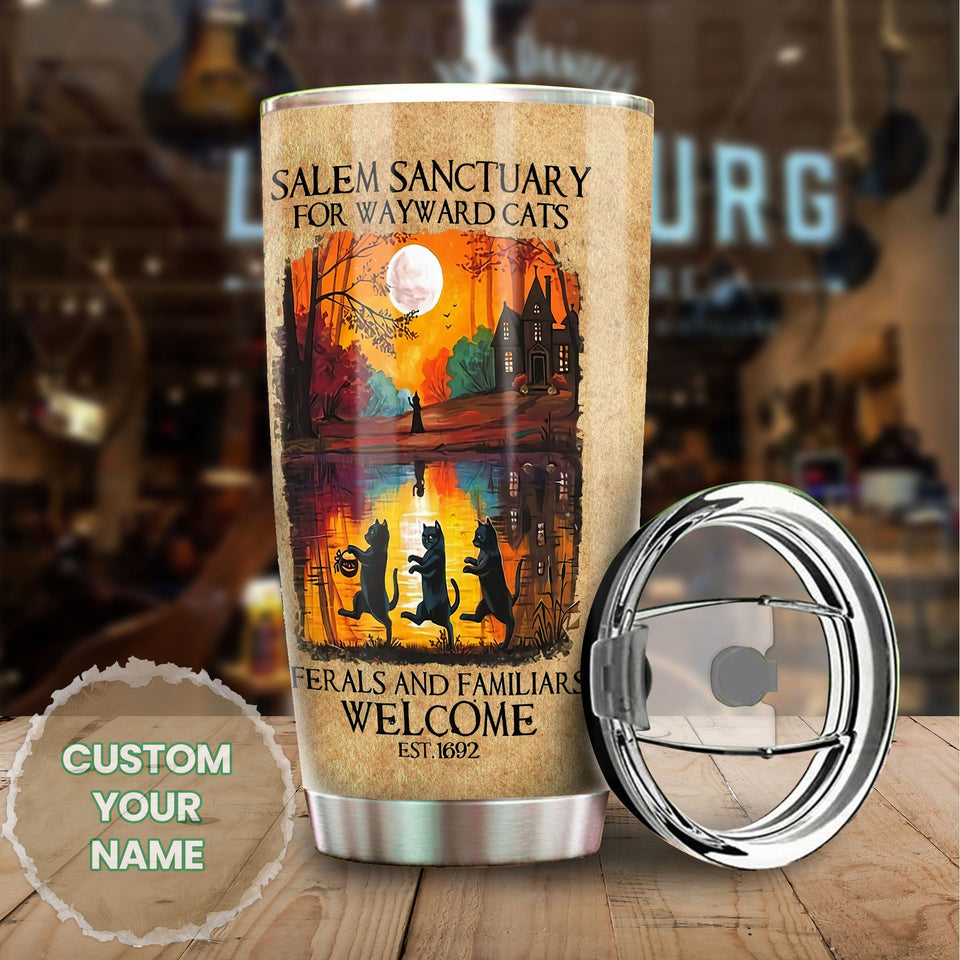 Personalized Salem Sanctuary for Wayward Cats Black Cat Skull - Cat Lovers Tumbler view #6