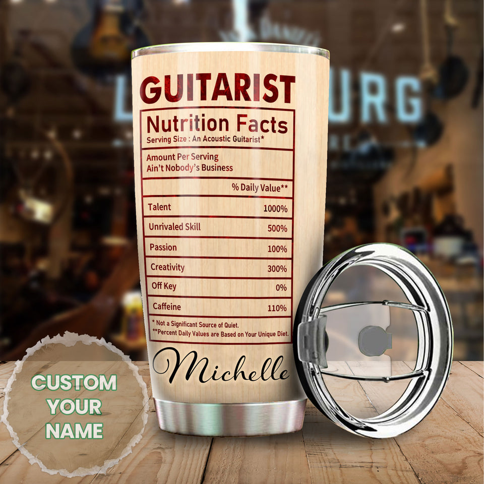 Camellia Personalized Guitarist Nutrition Facts Funny Stainless Steel Tumbler - Double-Walled Insulation Thermal Cup With Lid Gift For Bass Guitar Player