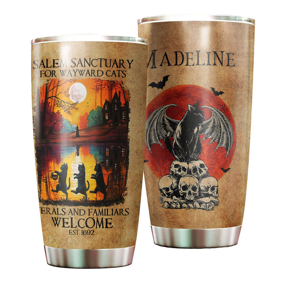 Personalized Salem Sanctuary for Wayward Cats Black Cat Skull - Cat Lovers insulated stainless steel tumbler drinkware preview