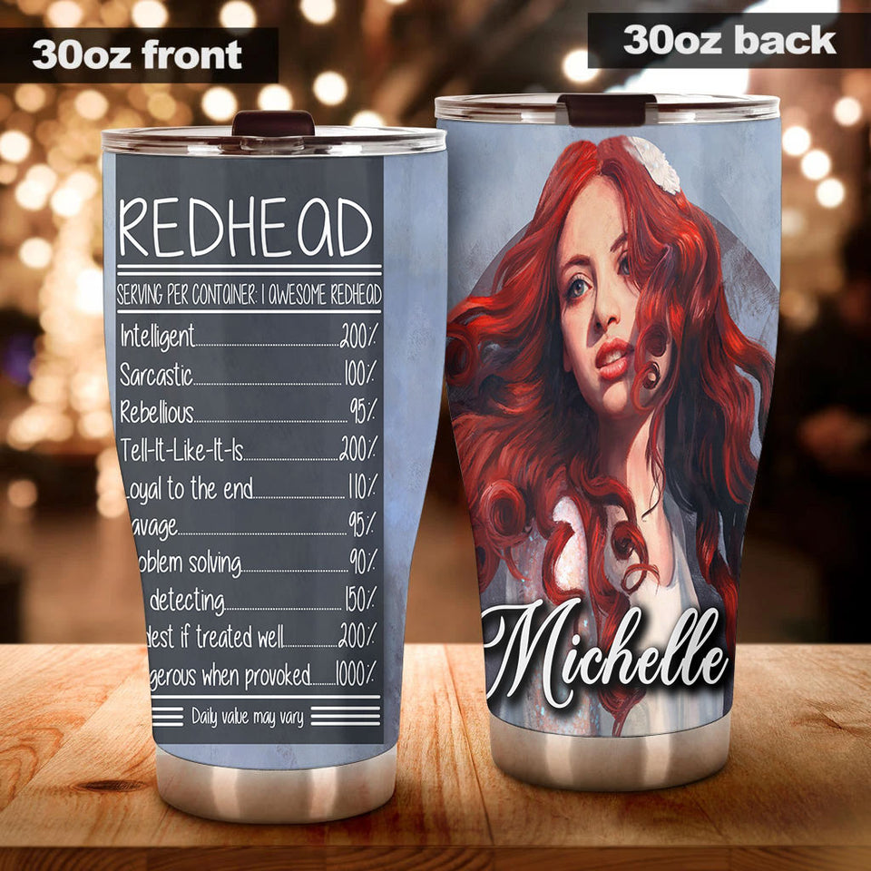 Personalized 3D Funny Fact About Redhead Stainless Steel Tumbler - double-wall vacuum insulated coffee travel tumbler detail