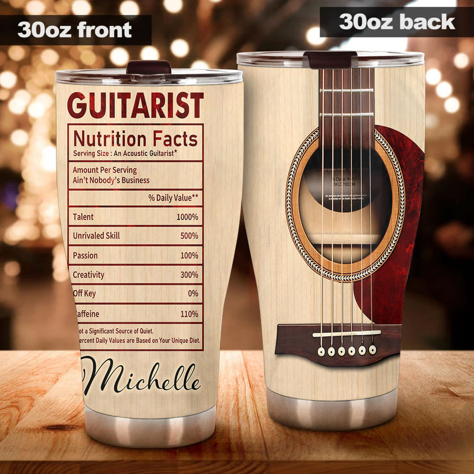 Camellia Personalized Guitarist Nutrition Facts Funny Stainless Steel Tumbler - Double-Walled Insulation Thermal Cup With Lid Gift For Bass Guitar Player