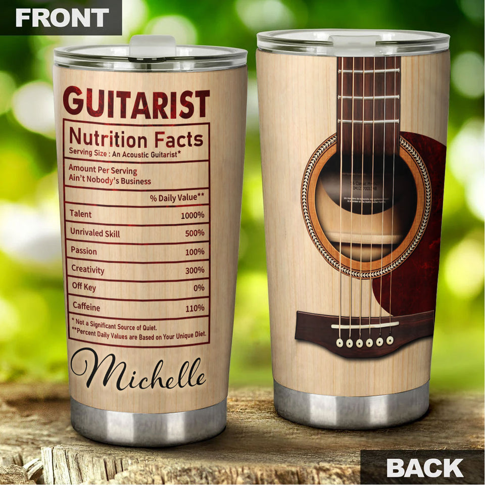 Camellia Personalized Guitarist Nutrition Facts Funny Stainless Steel Tumbler - Double-Walled Insulation Thermal Cup With Lid Gift For Bass Guitar Player