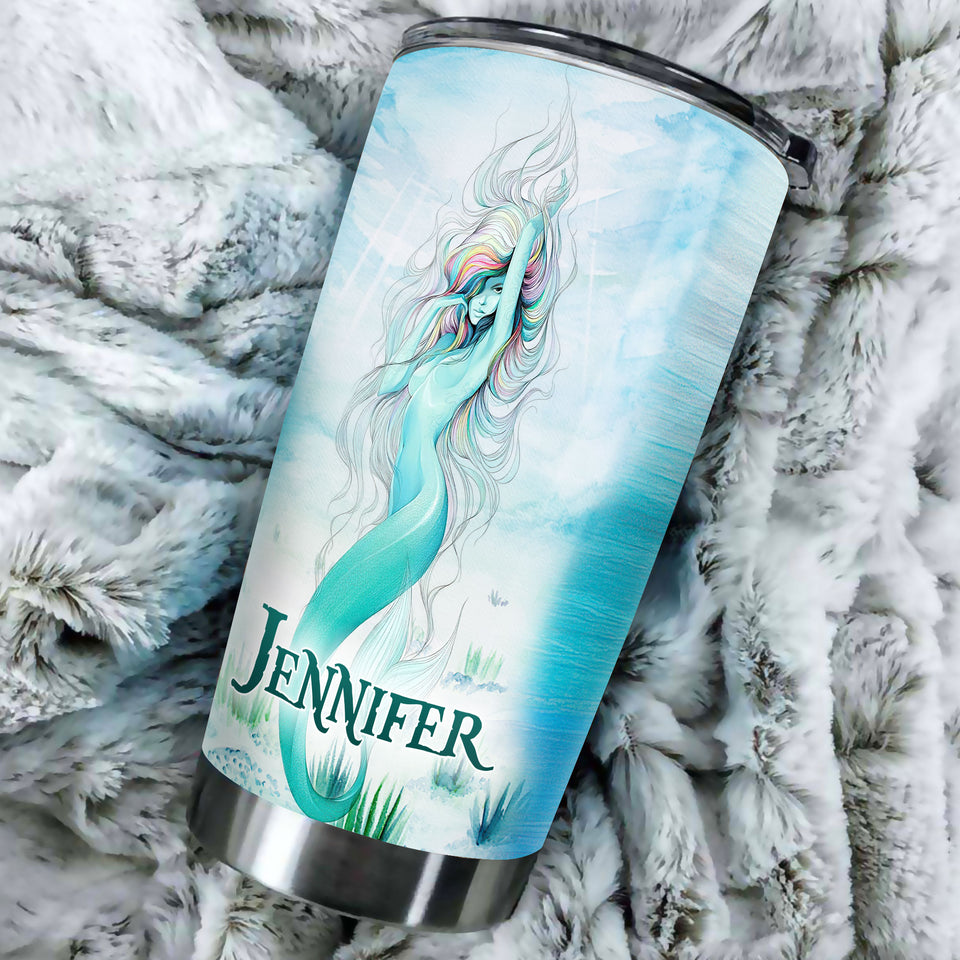 Personalized Mermaid Into the Ocean Stainless Steel Tumbler - durable hot & cold beverage tumbler view #3