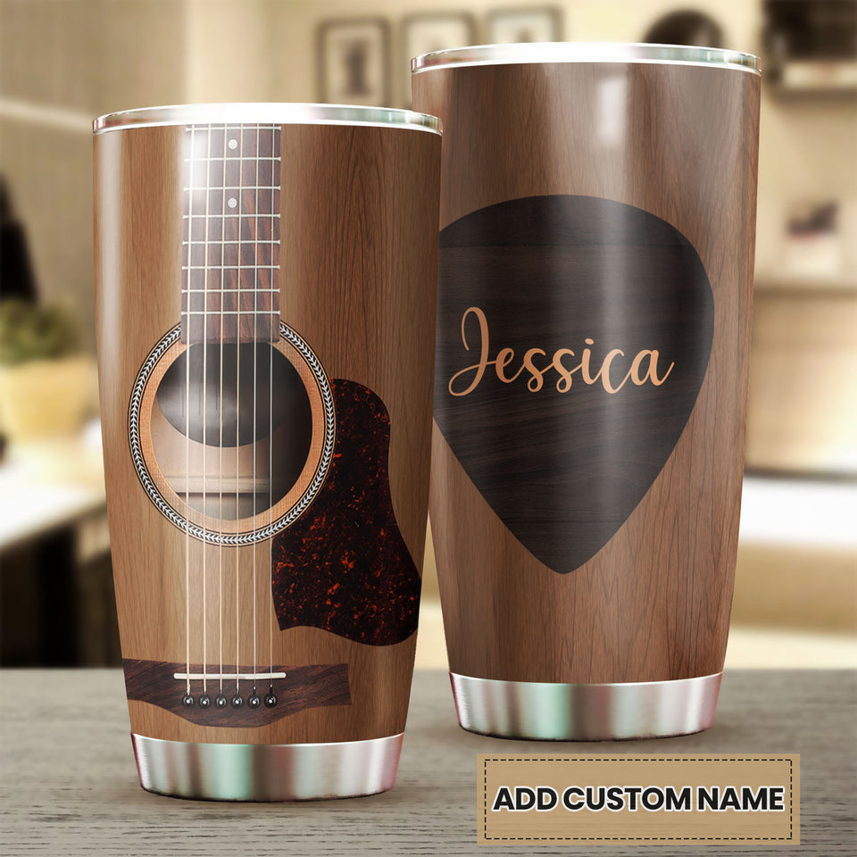 Camellia Personalized 3D Arcoustic Guitar Stainless Steel Tumbler - Customized Double-Walled Insulation Therma Cup With Lid Gift For Guitarist Musician