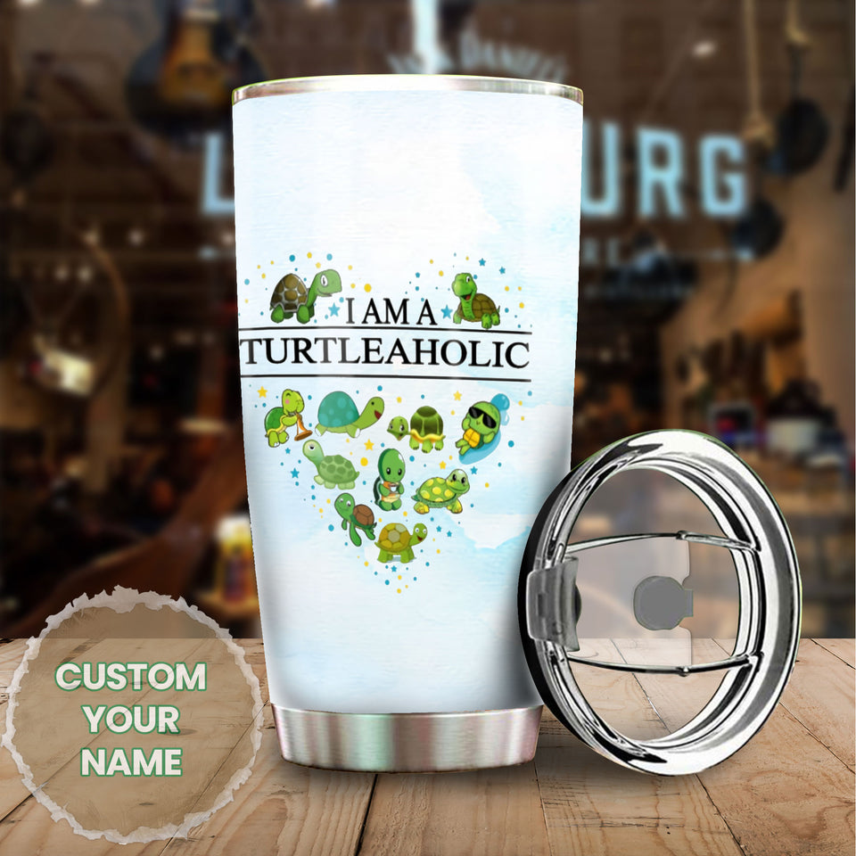 Camellia Personalized Sea Turtle I Am A Turtleaholic Graphics Stainless Steel Tumbler - Double-Walled Insulation Travel Thermal Cup With Lid Gift For Turtle Sea Lover