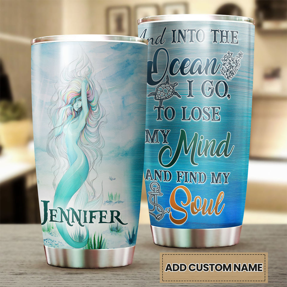 Personalized Mermaid Into the Ocean Stainless Steel Tumbler - double-wall vacuum insulated coffee travel tumbler detail