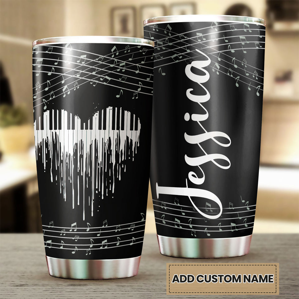 Camellia Personalized Piano Heart Music Graphics Stainless Steel Tumbler - Double-Walled Insulation Travel Thermal Cup With Lid Gift For Pianist Musician Music Lover