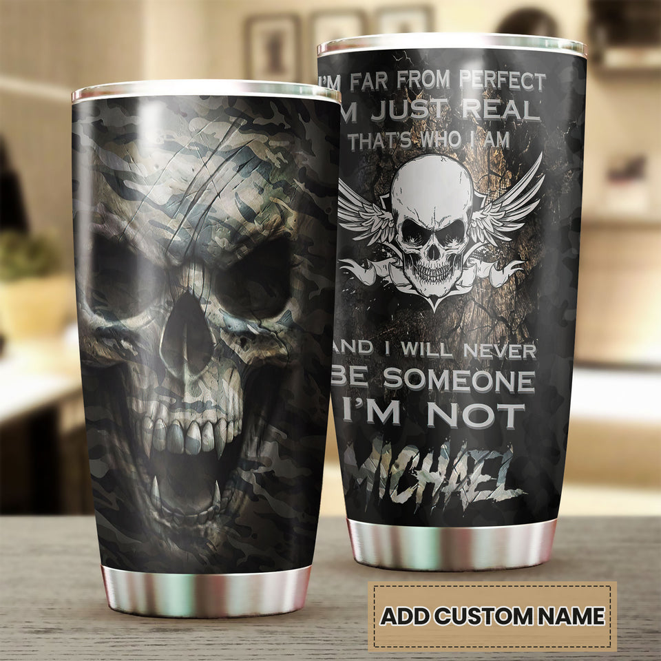 Camellia Personalized Skull I'm Far From Perfect Stainless Steel Tumbler - Double-Walled Insulation Travel Thermal Cup With Lid