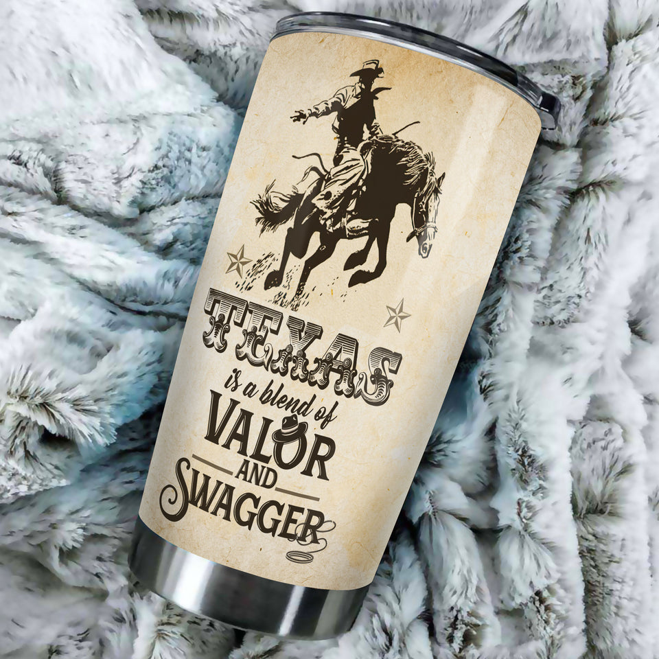 Camellia Personalized It's In My DNA Texas Blend Of Valor And Swagger Stainless Steel Tumbler - Double-Walled Insulation Travel Thermal Cup With Lid Gift For Texas Cowboy