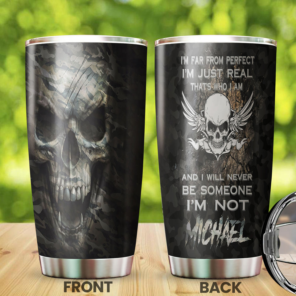 Camellia Personalized Skull I'm Far From Perfect Stainless Steel Tumbler - Double-Walled Insulation Travel Thermal Cup With Lid