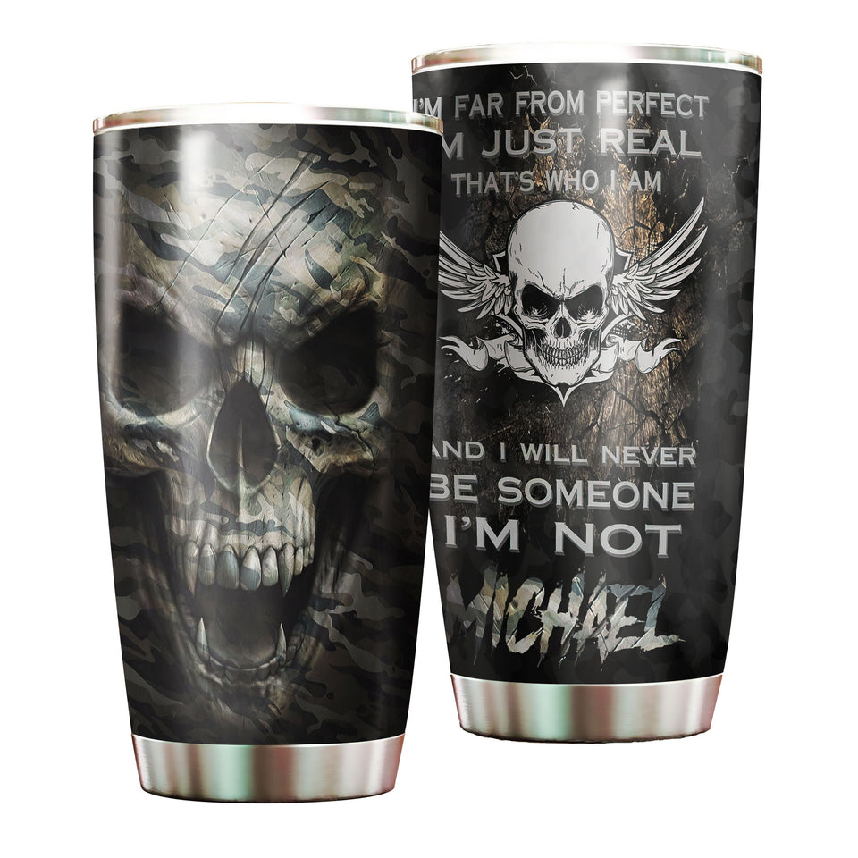 Camellia Personalized Skull I'm Far From Perfect Stainless Steel Tumbler - Double-Walled Insulation Travel Thermal Cup With Lid