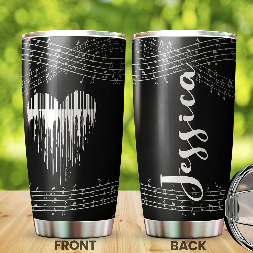 Camellia Personalized Piano Heart Music Graphics Stainless Steel Tumbler - Double-Walled Insulation Travel Thermal Cup With Lid Gift For Pianist Musician Music Lover