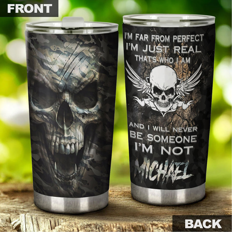 Camellia Personalized Skull I'm Far From Perfect Stainless Steel Tumbler - Double-Walled Insulation Travel Thermal Cup With Lid