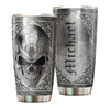 Camellia Personalized Steel Skull Skeleton Metal Style Graphics Stainless Steel Tumbler - Double-Walled Insulation Travel Thermal Cup With Lid Gift For Men Biking Trucker