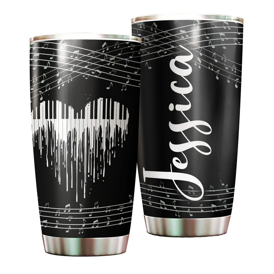 Camellia Personalized Piano Heart Music Graphics Stainless Steel Tumbler - Double-Walled Insulation Travel Thermal Cup With Lid Gift For Pianist Musician Music Lover