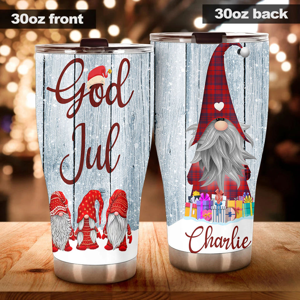 Camellia Personalized Gnomes God Jul Christmas Stainless Steel Tumbler - Double-Walled Insulation Thermal Cup With Lid Gift For Xmas Holiday
