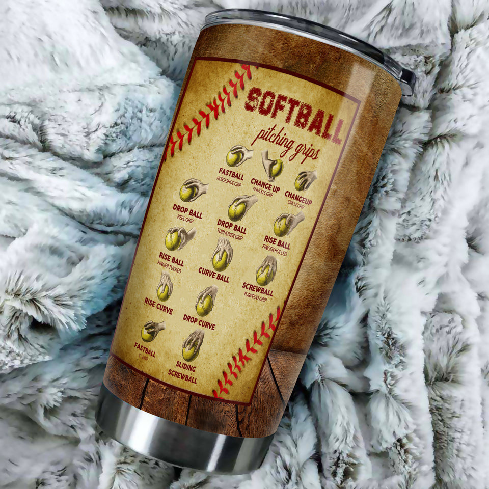 Camellia Personalized Softball Pitching Grips Knowledge Stainless Steel Tumbler - Double-Walled Insulation Sporty Thermal Cup With Lid Gift For Sport Lover Softball Player