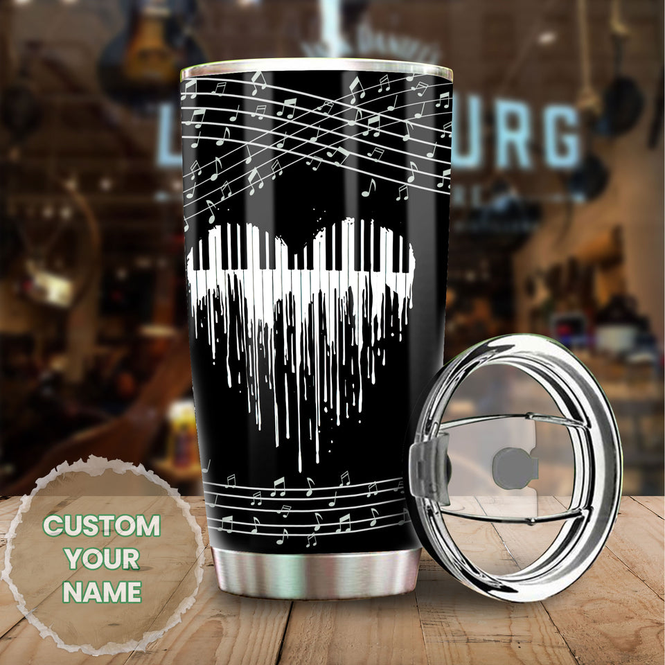 Camellia Personalized Piano Heart Music Graphics Stainless Steel Tumbler - Double-Walled Insulation Travel Thermal Cup With Lid Gift For Pianist Musician Music Lover