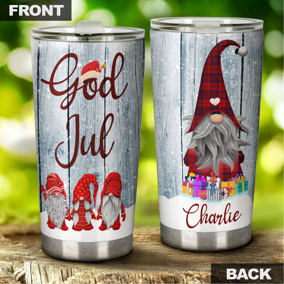 Camellia Personalized Gnomes God Jul Christmas Stainless Steel Tumbler - Double-Walled Insulation Thermal Cup With Lid Gift For Xmas Holiday