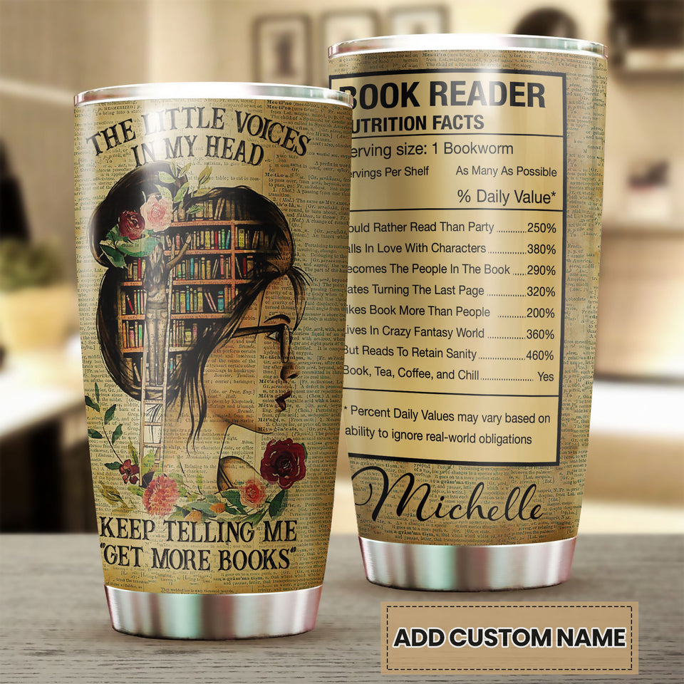 Camellia Personalized Girl Get More Books Stainless Steel Tumbler - Double-Walled Insulation Thermal Cup With Lid Gift For Nerd Reader Book Lover