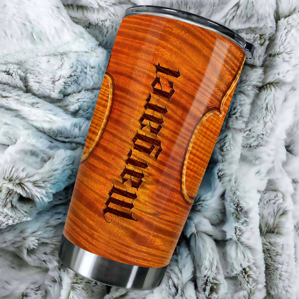 Camellia Personalized Violin String Wooden Style Graphics Stainless Steel Tumbler - Double-Walled Insulation Travel Thermal Cup With Lid Gift For Violinist Guitarist Musician