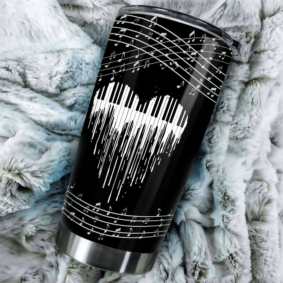 Camellia Personalized Piano Heart Music Graphics Stainless Steel Tumbler - Double-Walled Insulation Travel Thermal Cup With Lid Gift For Pianist Musician Music Lover