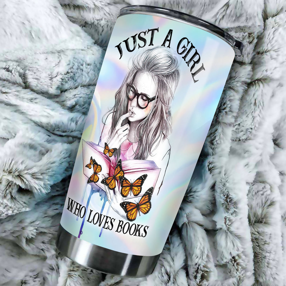 Camellia Personalized Butterfly Just A Girl Loves Books Stainless Steel Tumbler - Double-Walled Insulation Thermal Cup With Lid Gift For Nerd Reader Book Lover