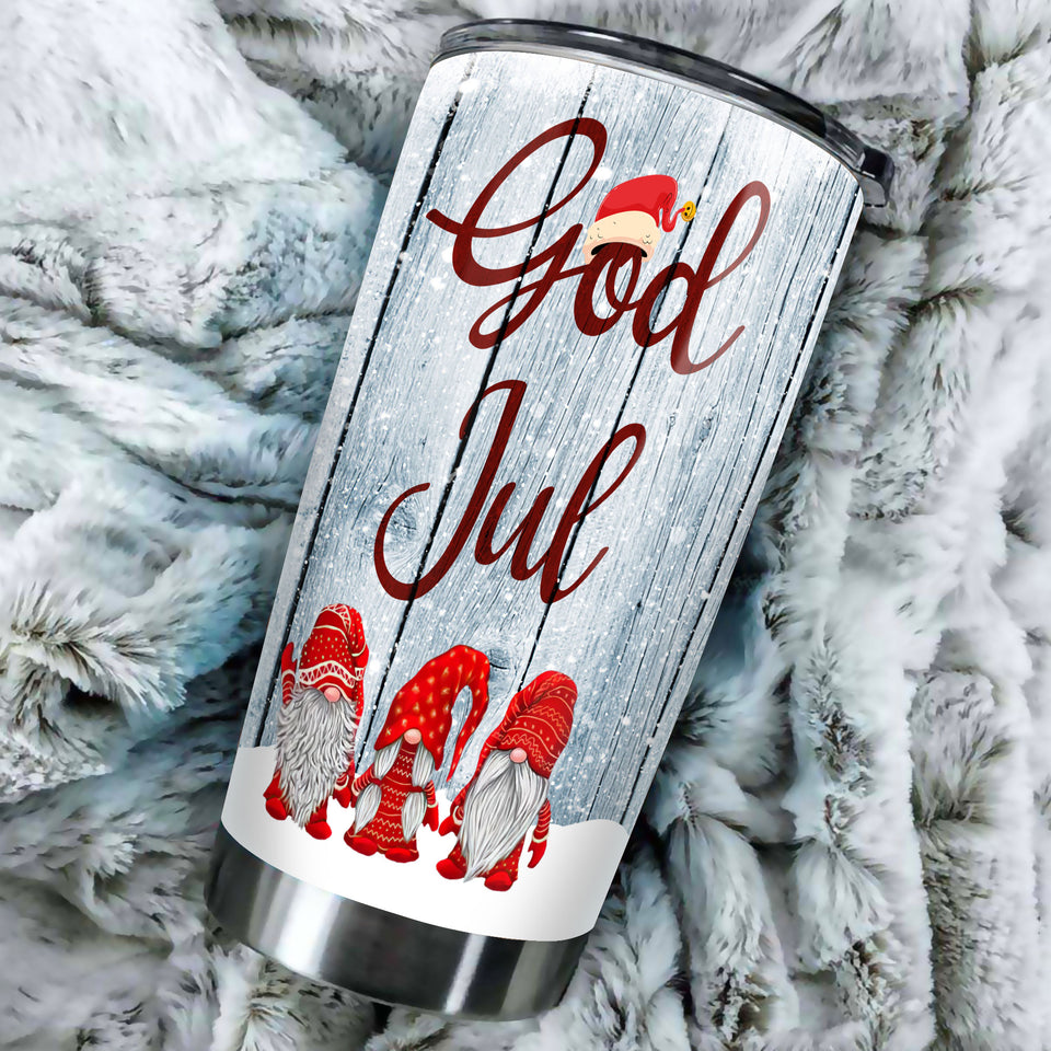 Camellia Personalized Gnomes God Jul Christmas Stainless Steel Tumbler - Double-Walled Insulation Thermal Cup With Lid Gift For Xmas Holiday