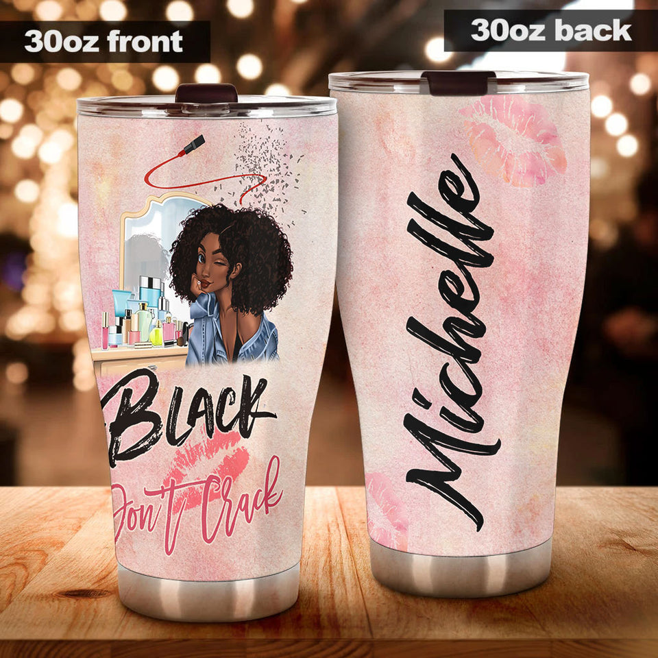 Camellia Personalized Black Don't Crack Afro Girl Stainless Steel Tumbler - Double-Walled Insulation Thermal Cup With Lid Gift For Strong Girl Women